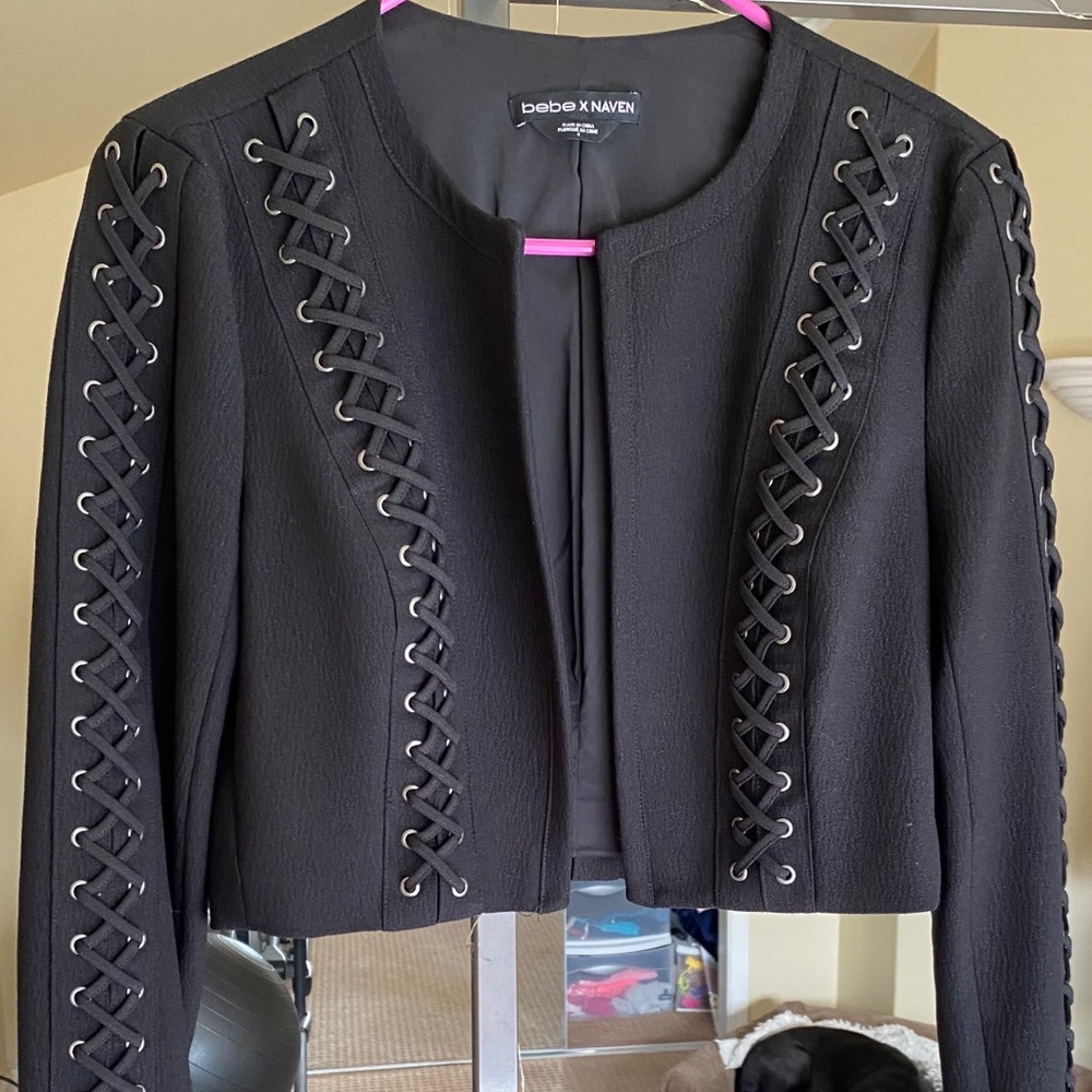 Bebe Lace Up Cropped Jacket.
